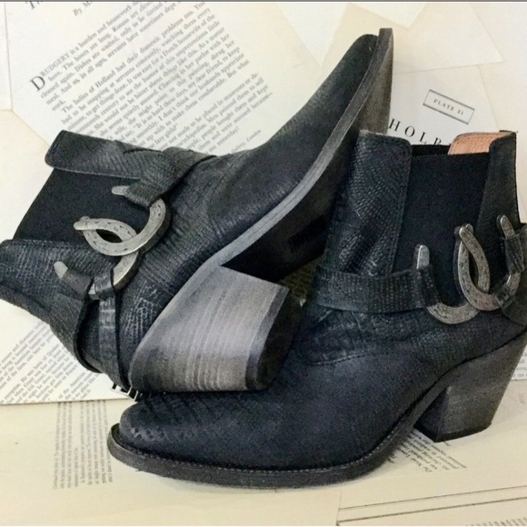 Free People black Leather Strap Western Ankle Boot - Picture 5 of 6